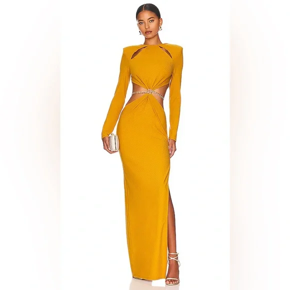 chinese dress ladies Shop Mini Melanie Embossed Maxi Dress - Mustard main image 0